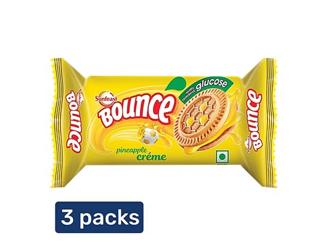 Sunfeast Bounce Biscuits - Pineapple Creme Cookies, 3x30 g