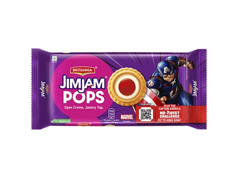 Britannia JimJam PopsCrunchy Open Cookie - With Vanilla Creme & Jammy Centre, 350 g