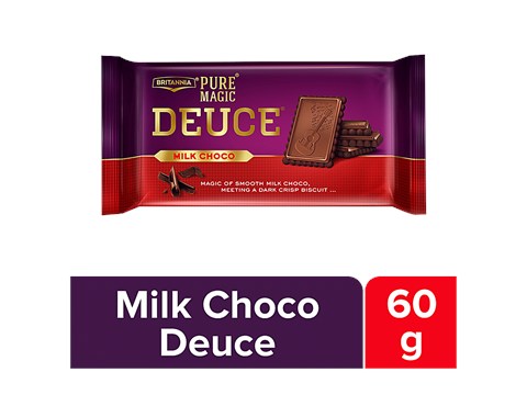Britannia Pure MagicDeuce Biscuits - Milk Choco, Rich Chocolate Taste, Indulgent Snack, 60 g