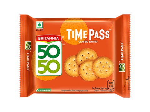 Britannia 50-50 Timepass Classic Salted Biscuit, 142 g