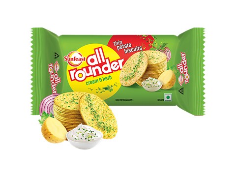 Sunfeast All Rounder, Thin, Light & Crunchy Potato Biscuit With Cream & Herb Flavour, 75 g
