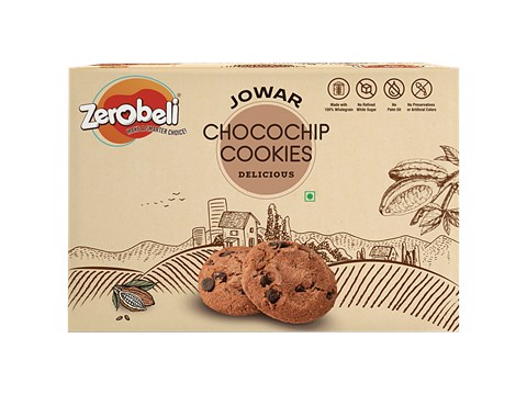 Zerobeli Jowar Choco Chip Cookies - Whole Grain, Rich In Fibre, No Preservatives, 250 g