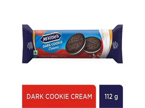 McVitie's Dark Cookie Cream Biscuit - Cocoa & Vanilla Flavoured Cream, 112 g
