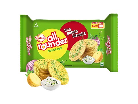 Sunfeast All Rounder, Thin, Light & Crunchy Potato Biscuit With Cream & Herb Flavour, 282 g