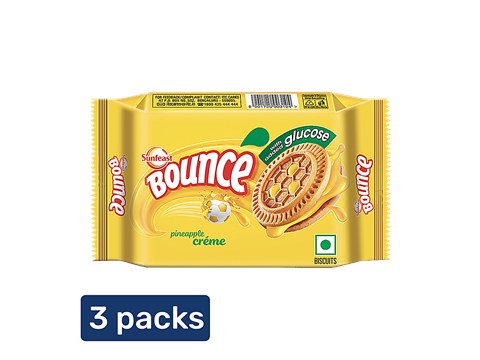 Sunfeast Bounce Biscuits - Pineapple Creme Cookies, 3x76 g