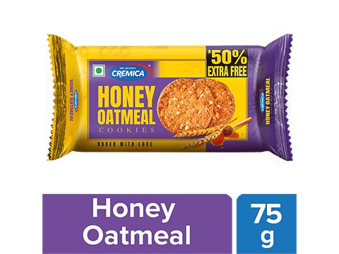 Cremica Honey Oatmeal Cookies - High In Protein & Dietary Fibre, 75 g
