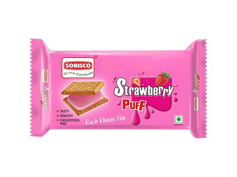 Sobisco Strawberry Puff Sandwich Cream Biscuits, 125 g