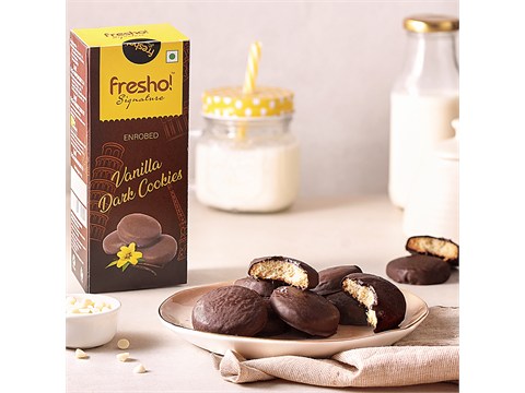 fresho! Signature Vanilla Dark Indulgence Choco Glazed Cookies, 75 g