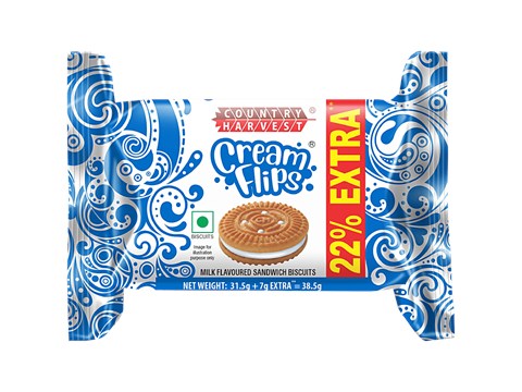 Country Harvest Cream Flips - Milk Flavoured Sandwich Biscuits, Fresh, Healthy & Wholesome, 38.5 g