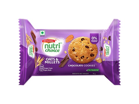 Britannia NutriChoice Oats Cookies - Chocolate & Almonds, 75 g