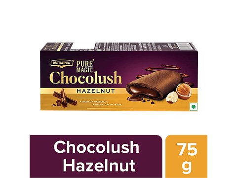Britannia Pure Magic Chocolush Cookies - Hazelnut Chocolate Filled, Rich & Indulgent Snack, 75 g
