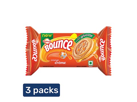 Sunfeast Bounce Biscuits - Orange Creme Cookies, 3x30 g