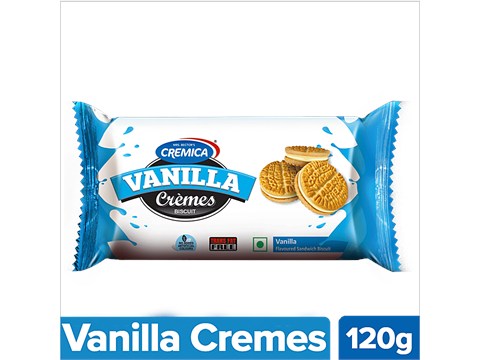 Cremica Cremes - Vanilla Flavoured Sandwich Biscuit, 120 g