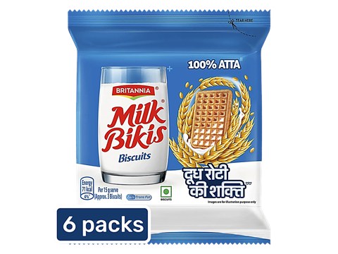 Britannia Milk Bikis Biscuits, 6 x 160 g