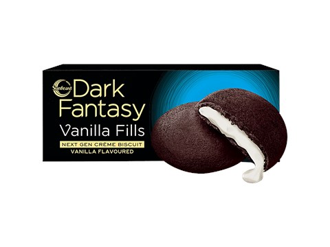 Sunfeast Dark Fantasy Vanilla Fills - Crunchy Choco Cookies With Vanilla Crme, 60 g
