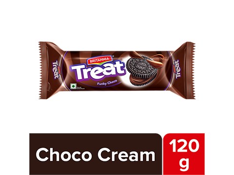 Britannia Treat Sandwich Biscuits - Funky Choco, 120 g