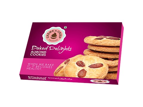 Creme N Crisp Almond Cookies - Baked Delights, Premium, Crunchy Snack, 270 g