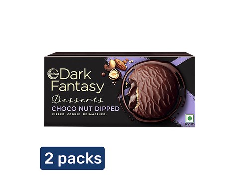 Sunfeast Dark Fantasy Choco Nut Dipped Cookie - Choco Filled With Hazelnuts, 2 x 100 g