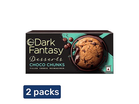 Sunfeast Dark Fantasy Choco Chunks - Choco Chip & Molten Choco Crme Filled Cookie, 2 x 75 g
