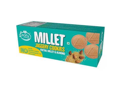 Early Foods Jaggery Millet Cookies - Foxtail & Almonds, No Preservatives & Additives, 130 g