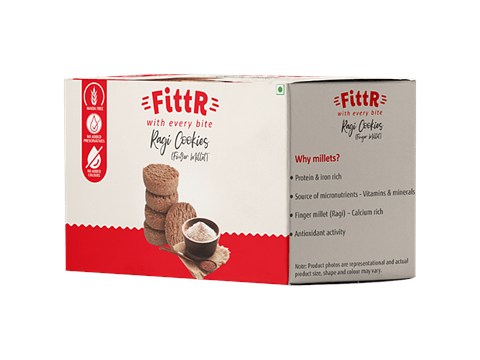FittR Ragi Millet Cookies - Rich In Protein, Iron, Vitamin, Minerals, Antioxidants, 100 g