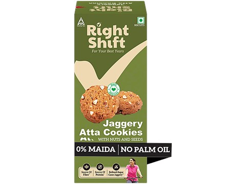 Right Shift Jaggery Atta Cookies - No Palm Oil & Refined Sugar, 0% Maida, 120 g