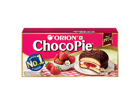 Orion Choco Pie - Centre Filled Biscuit, Soft, Real Strawberry Flavour, 168 g