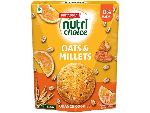 Britannia Nutrichoice Oats & Millets Orange Flavour Cookies, 150 g