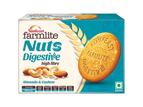 Sunfeast Farmlite Nuts Digestive Biscuit - High Fibre, Goodness of Almonds, Cashews & Wheat Fibre, 250 g