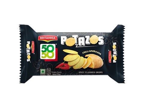Britannia 50-50 Potazos - Chilli Americana, Spicy Flavoured Crisps, 71.5 g