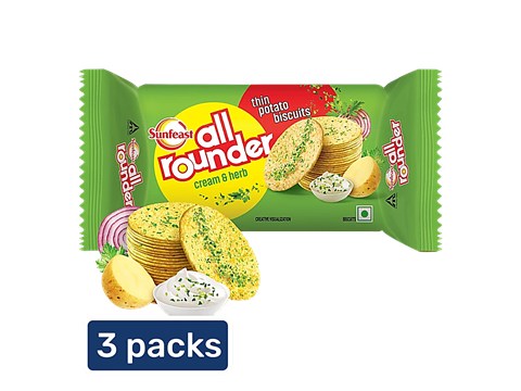 Sunfeast All Rounder - Thin, Light & Crunchy Potato Biscuit With Cream & Herb Flavour, 75 g
