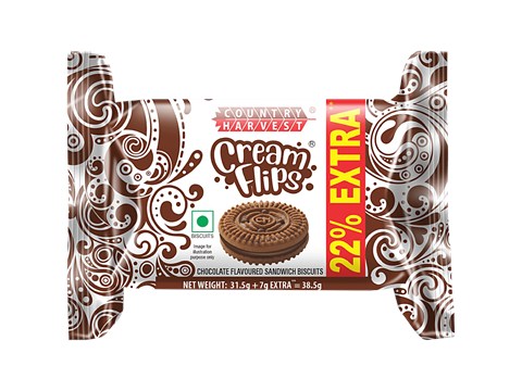 Country Harvest Cream Flips - Chocolate Flavoured Sandwich Biscuits, Fresh, Healthy & Wholesome, 38.5 g