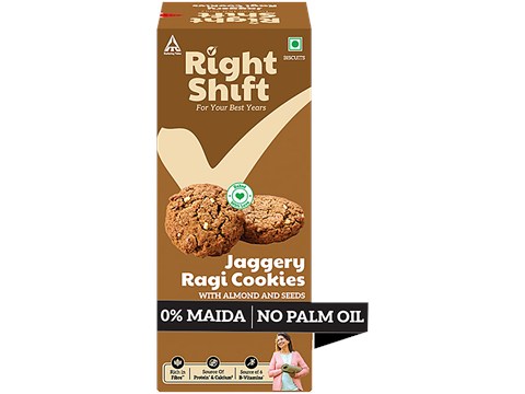 Right Shift Jaggery Ragi Cookies With Almond & Seeds - No Palm Oil, 0% Maida, 100 g