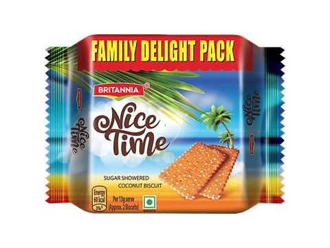 Britannia Nice Time Coconut Biscuits - Sprinkled With Sugar Crystals, Crispy, 300 g