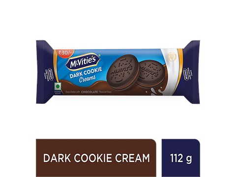 McVitie's Dark Cookie Cream Biscuit - Chocolate Flavoured Cream, No Added Colours, 112 g