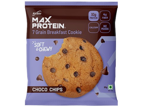 RiteBite Max Protein Choco Chip Cookie - With No Maida, Healthy Biscuit, 7 Grains Protein Snacks, 55 g
