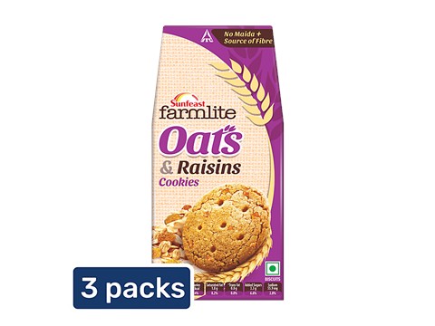 Sunfeast Farmlite Biscuit - Oats & Raisins, 3x150 g