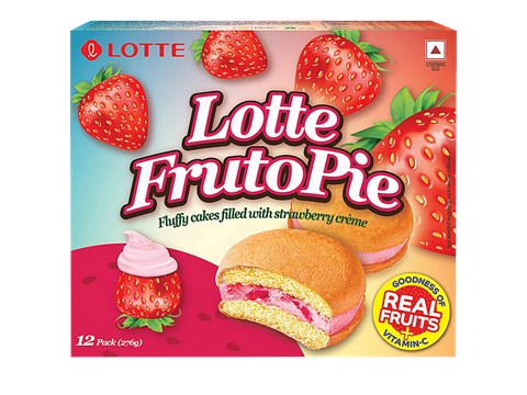 Lotte Fruto Pie - Fluffy Cakes Filled With Strawberry Creme, 23 g