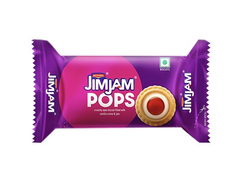 Britannia JimJam PopsCrunchy Open Cookie - With Vanilla Creme & Jammy Centre, 70 g