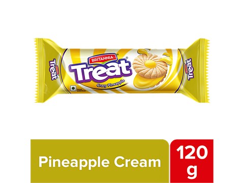 Britannia Treat Sandwich Biscuits - Crazy Pineapple, 120 g