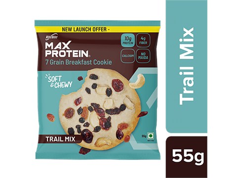 RiteBite Max Protein Max Protein Cookies - Trail Mix, 7 Grain Breakfast, Soft & Chewy, 4g Fiber & Calcium, No Maida, 55 g