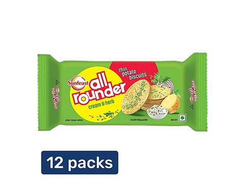 Sunfeast All Rounder - Thin, Light & Crunchy Potato Biscuit With Cream & Herb Flavour, 28.2 g