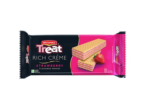 Britannia Treat Rich Creme Strawberry Flavoured Wafers, 55 g