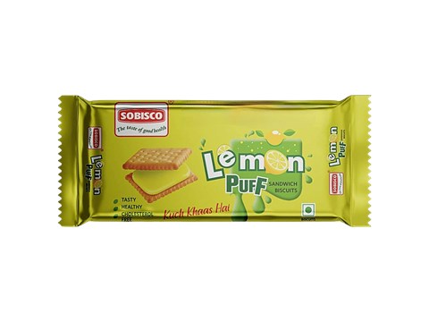 Sobisco Lemon Puff Sandwich Cream Biscuits - Cholesterol Free, 125 g