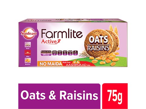 Sunfeast Farmlite - Biscuits - Cookies Oats & Raisins, 75 g
