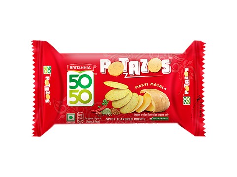 Britannia 50-50 Potazos - Masti Masala, Spicy Flavoured Crisps, 71.5 g