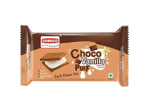 Sobisco Choco Vanilla Puff Sandwich Cream Biscuits, 125 g