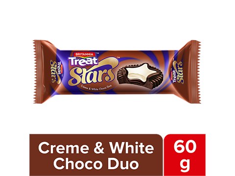 Britannia Treat Stars Creme Biscuits - White Choco Duo, 60 g