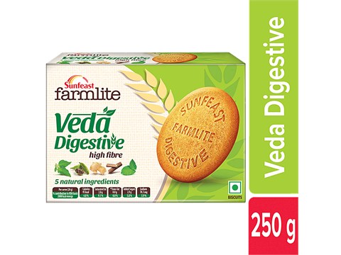 Sunfeast Farmlite Veda Digestive Biscuit - High Fibre, Goodness Of 5 Natural Ingredients & Wheat Fibre, 250 g