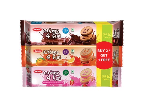 Dukes  Creme 4 Fun Sandwich Biscuits Combo - Orange, Strawberry & Chocolate, 450 g